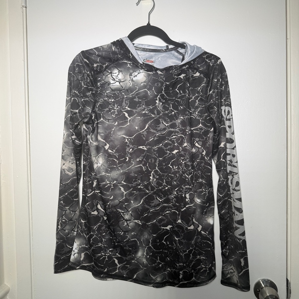 World Wide Sportsman Black Marble Long-Sleeve Hooded Shirt Men's Small